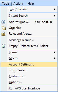 microsoft outlook tools menu