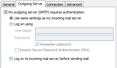 Outgoing server settings